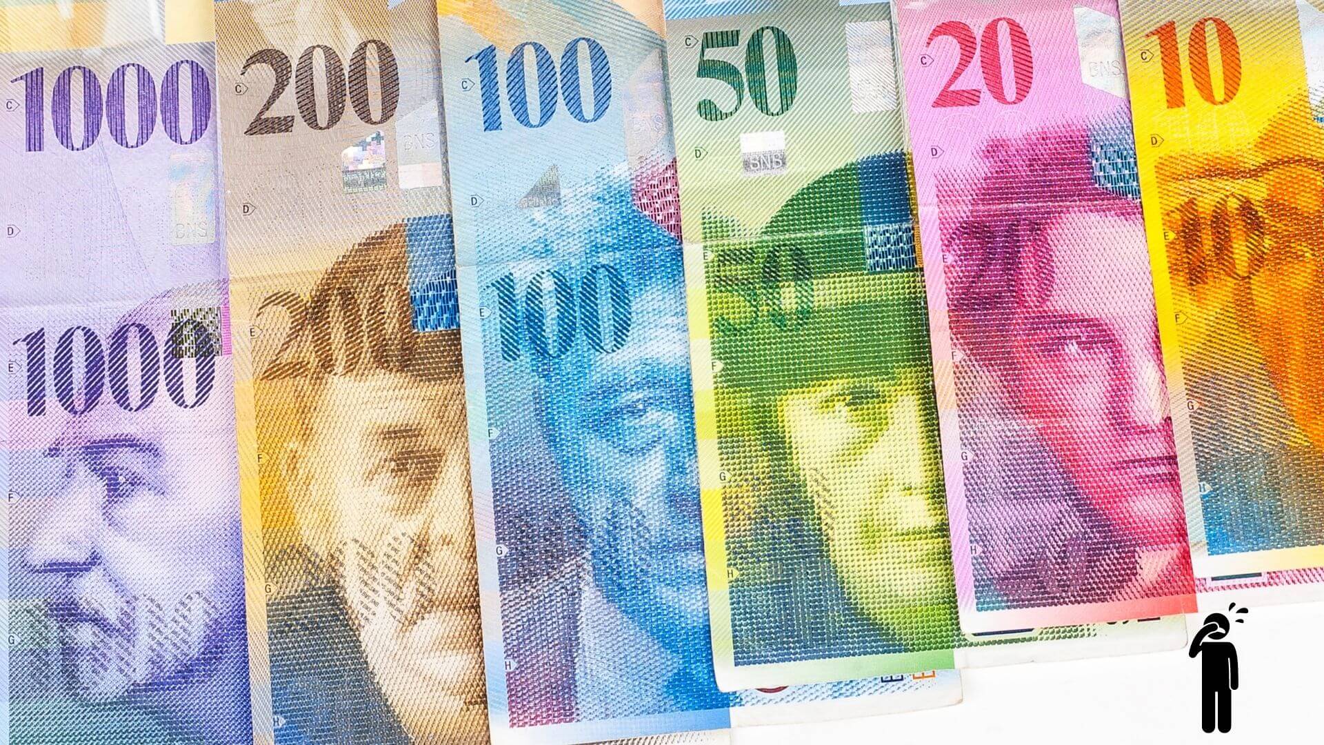 物価の高いスイスの紙幣。泣いている人。